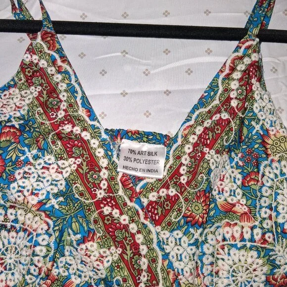 Boho Floral Maxi Dress – Made in India – Art Silk Blend – Size M/L (Adjustable F - Picture 4 of 5